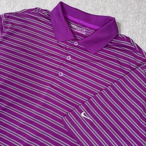 NIKE Performance Golf Polo Shirt Men's Large Magenta Striped Short Sleeve